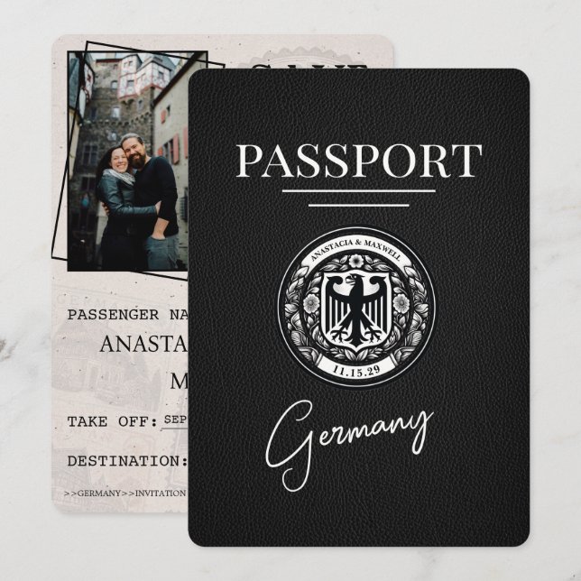 Save The Date Passeport Allemagne Noire Enregistrer La Date (Devant / Derrière)