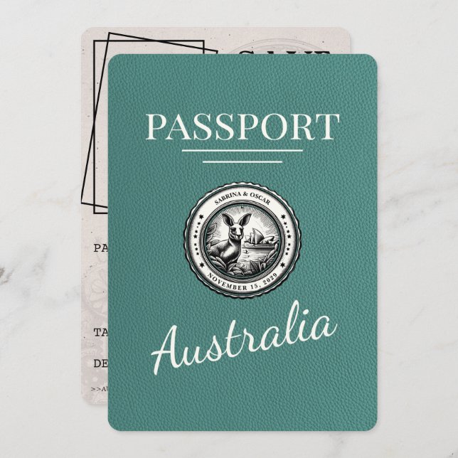 Save The Date Passeport Australien Turquoise Enregistrer La Date (Devant / Derrière)