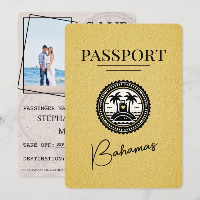 Save The Date Passeport Bahamas Jaune Enregistrer La Date (Devant / Derrière)