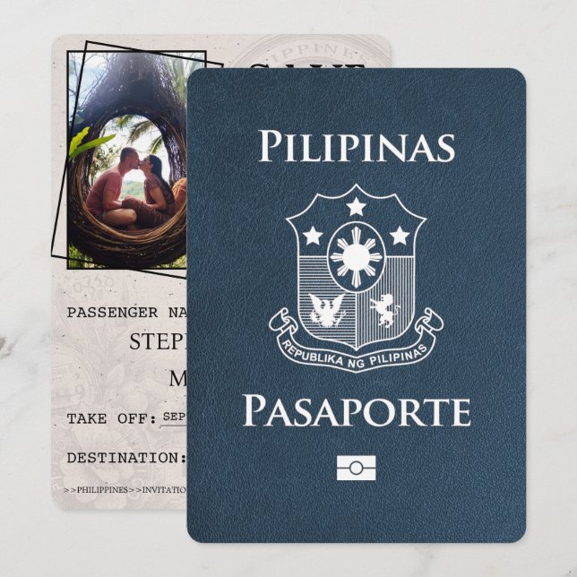 Save The Date Passeport bleu de la Marine Philippines Enregistre (Devant / Derrière)
