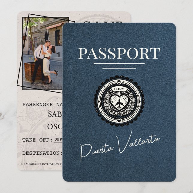 Save The Date Passeport bleu de la Marine Puerta Vallarta (Devant / Derrière)