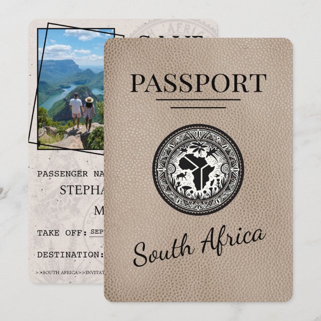 Save The Date Passeport d'Afrique du Sud beige (Devant / Derrière)