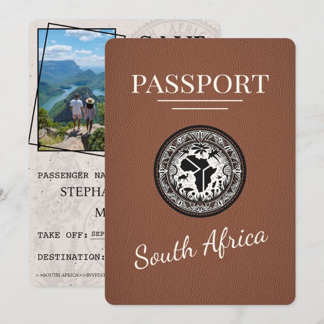Save The Date Passeport d'Afrique du Sud Brown (Devant / Derrière)