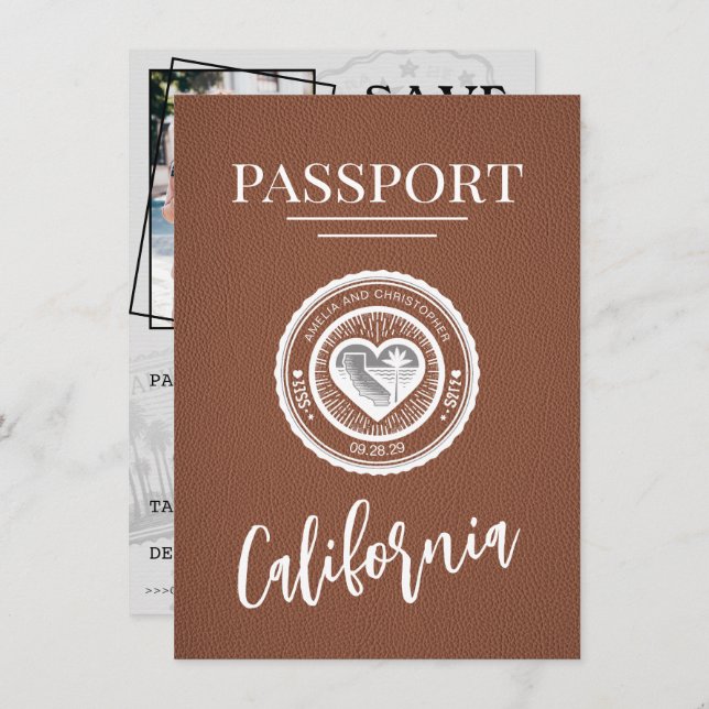 Save The Date Passeport De Californie Brown Enregistrer La Date (Devant / Derrière)