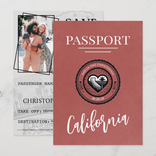 Save The Date Passeport de la Californie en Bourgogne légère (Devant / Derrière)