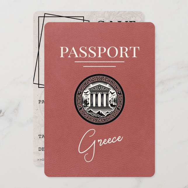 Save The Date Passeport de la Grèce de Bourgogne Lumière Enregis (Devant / Derrière)