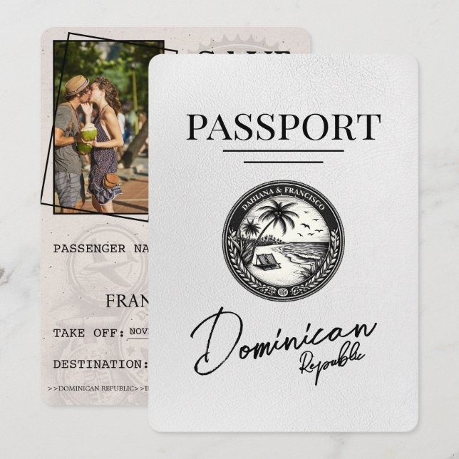 Save The Date Passeport De La République Dominicaine Blanche Enr (Devant / Derrière)