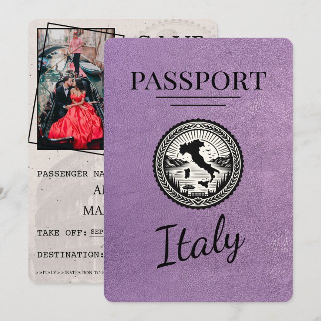 Save The Date Passeport de Lavender Purple Italie (Devant / Derrière)