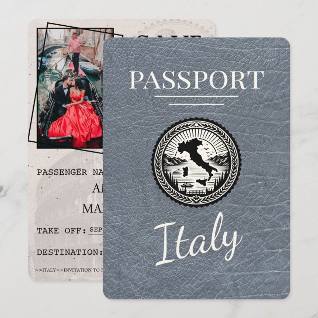 Save The Date Passeport de l'Italie d'argent (Devant / Derrière)