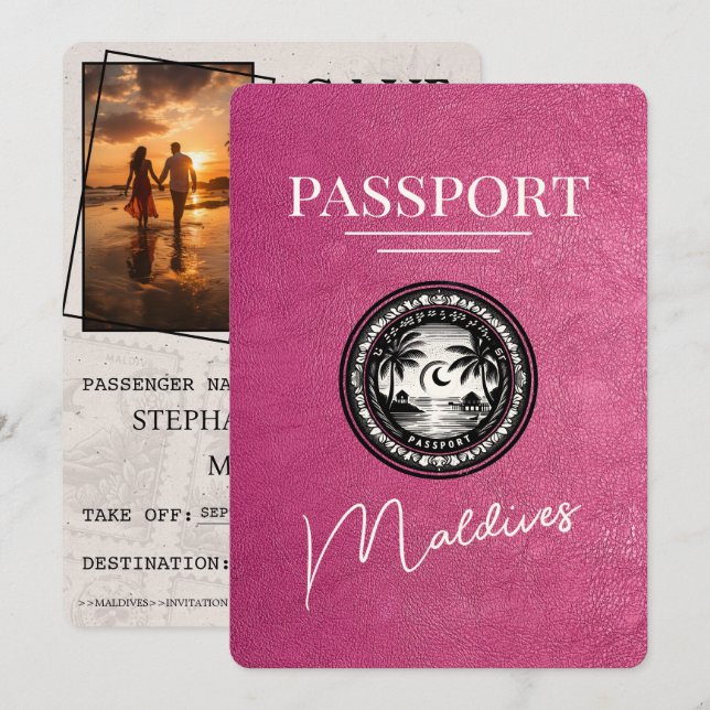 Save The Date Passeport de Magenta Maldives Enregistrer La Date (Devant / Derrière)