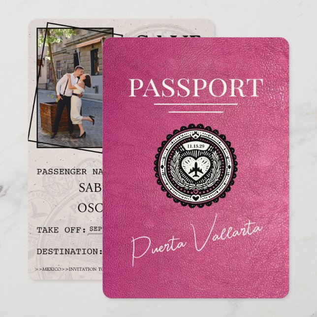 Save The Date Passeport de Magenta Pink Puerta Vallarta (Devant / Derrière)
