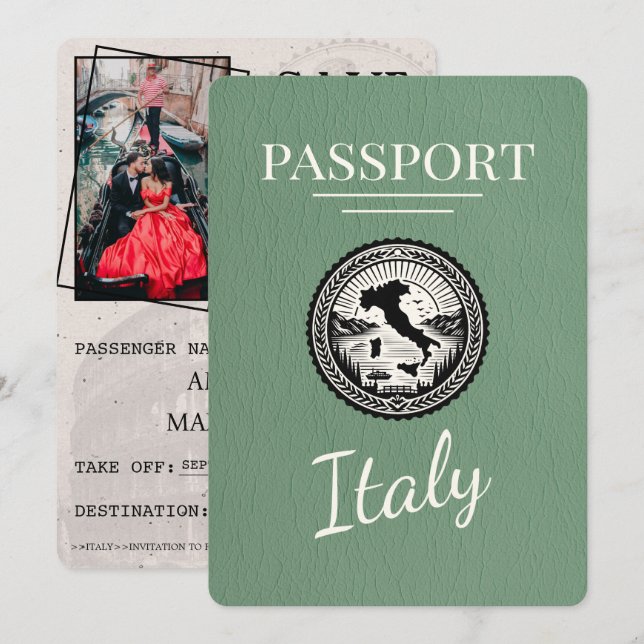 Save The Date Passeport de Sage Green Italie (Devant / Derrière)