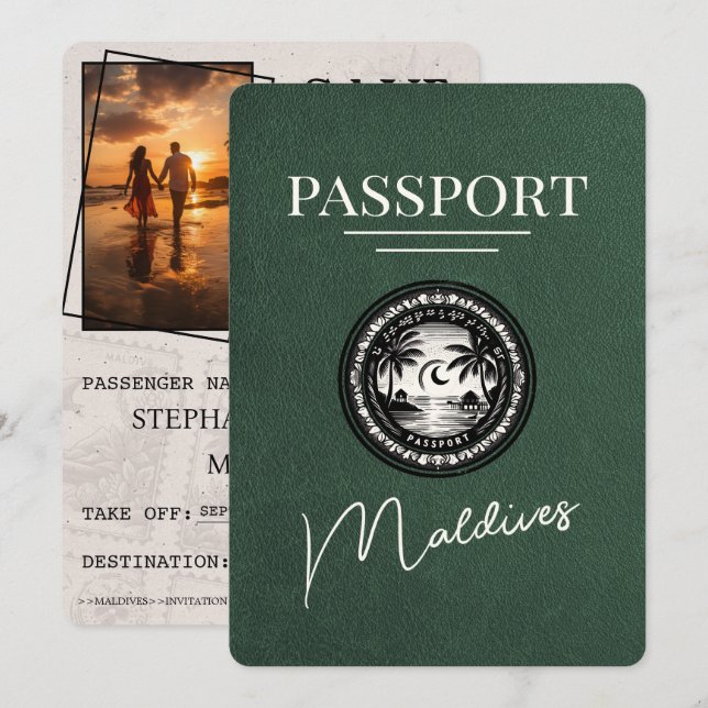 Save The Date Passeport des Maldives vertes Enregistrer la date (Devant / Derrière)
