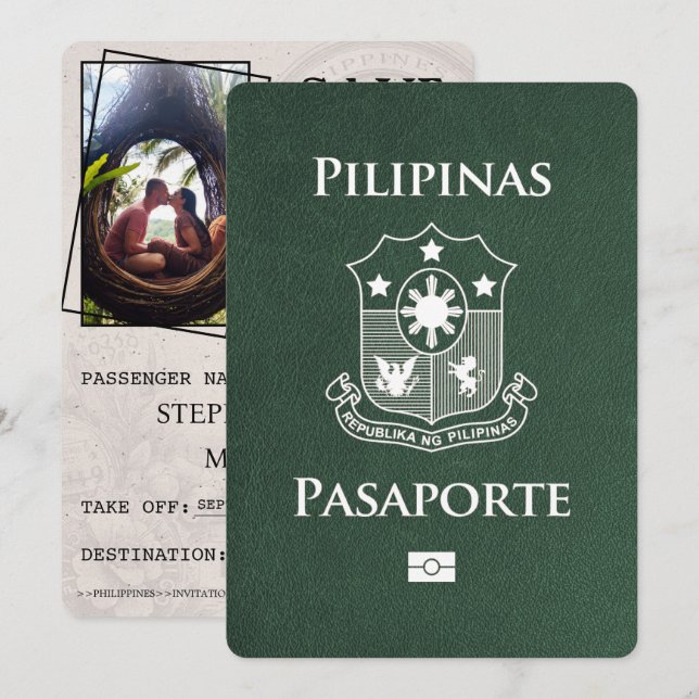 Save The Date Passeport Des Philippines Vertes Enregistrer La Da (Devant / Derrière)
