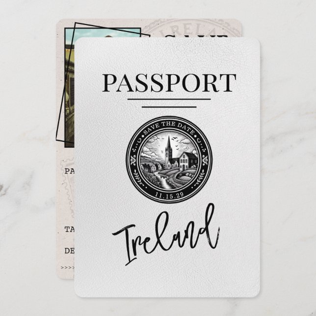 Save The Date Passeport D'Irlande Blanche Enregistrer La Date (Devant / Derrière)