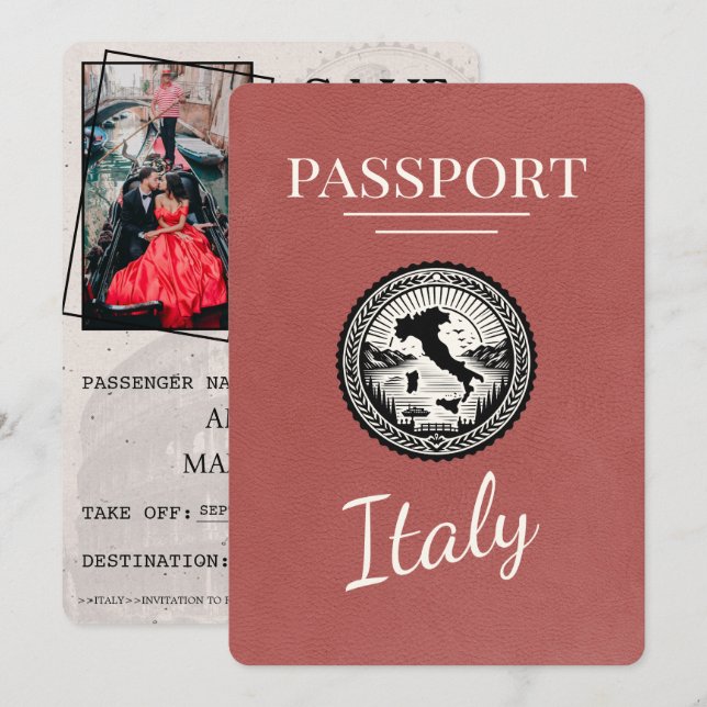 Save The Date Passeport d'Italie de Bourgogne légère (Devant / Derrière)