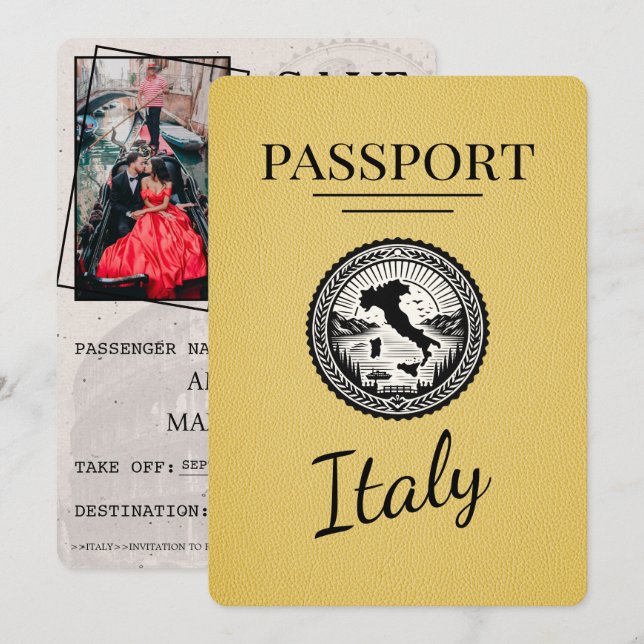 Save The Date Passeport d'Italie jaune (Devant / Derrière)