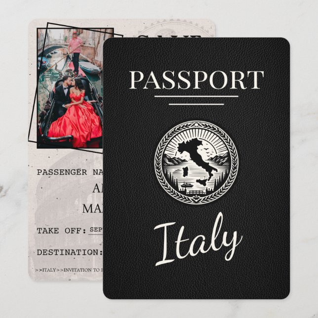 Save The Date Passeport d'Italie noire (Devant / Derrière)