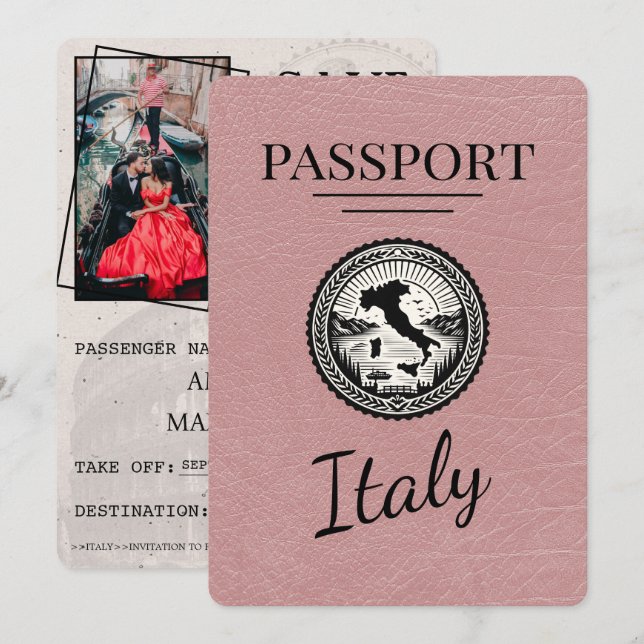 Save The Date Passeport d'Italie Rose Dusty (Devant / Derrière)