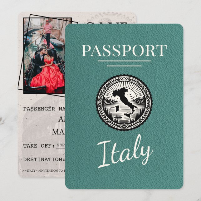 Save The Date Passeport d'Italie Turquoise (Devant / Derrière)