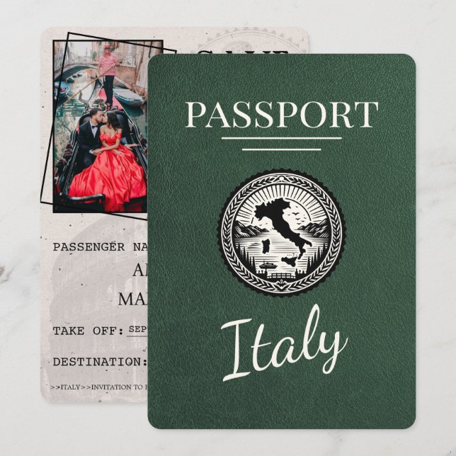 Save The Date Passeport d'Italie verte (Devant / Derrière)