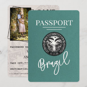Save The Date Passeport Du Brésil Turquoise Enregistrer La Date