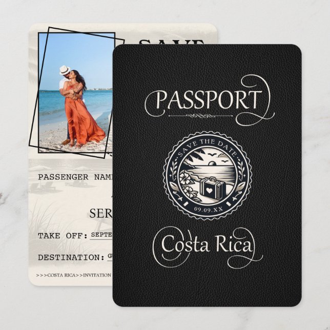 Save The Date Passeport du Costa Rica noir (Devant / Derrière)