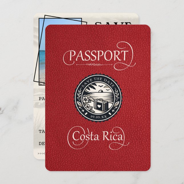 Save The Date Passeport du Costa Rica Rouge (Devant / Derrière)