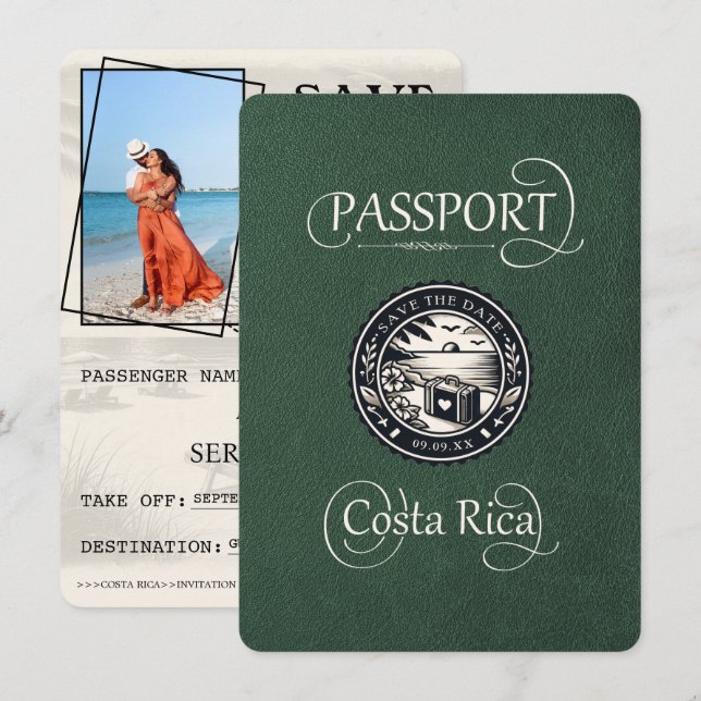 Save The Date Passeport du Costa Rica vert (Devant / Derrière)