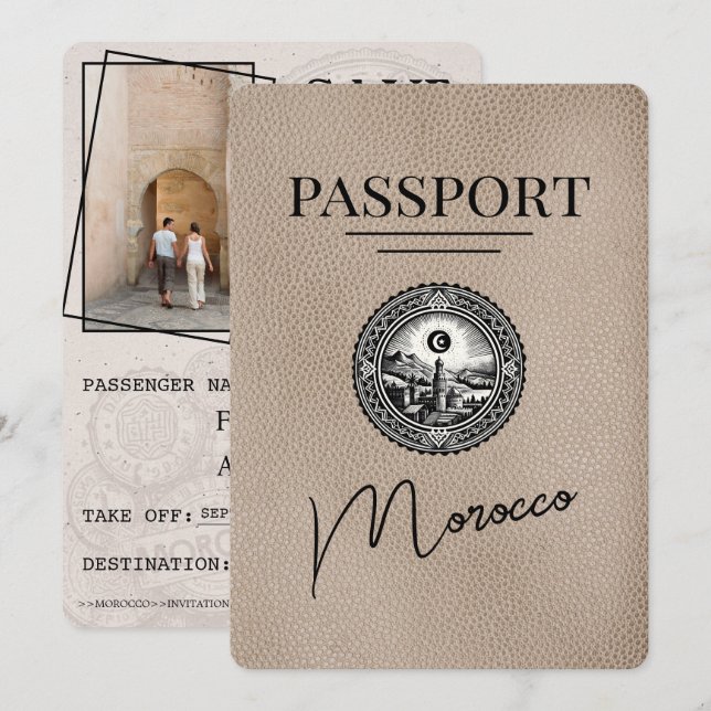 Save The Date Passeport Du Maroc Beige Enregistrer La Date (Devant / Derrière)