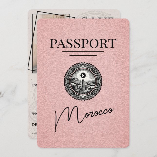 Save The Date Passeport Du Maroc Rose Enregistrer La Date (Devant / Derrière)