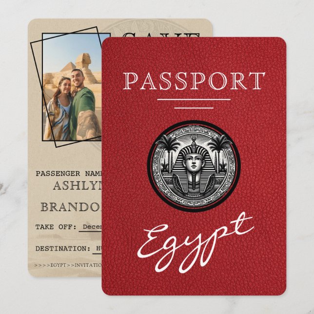Save The Date Passeport Égypte Rouge Mariage Enregistrer la Date (Devant / Derrière)