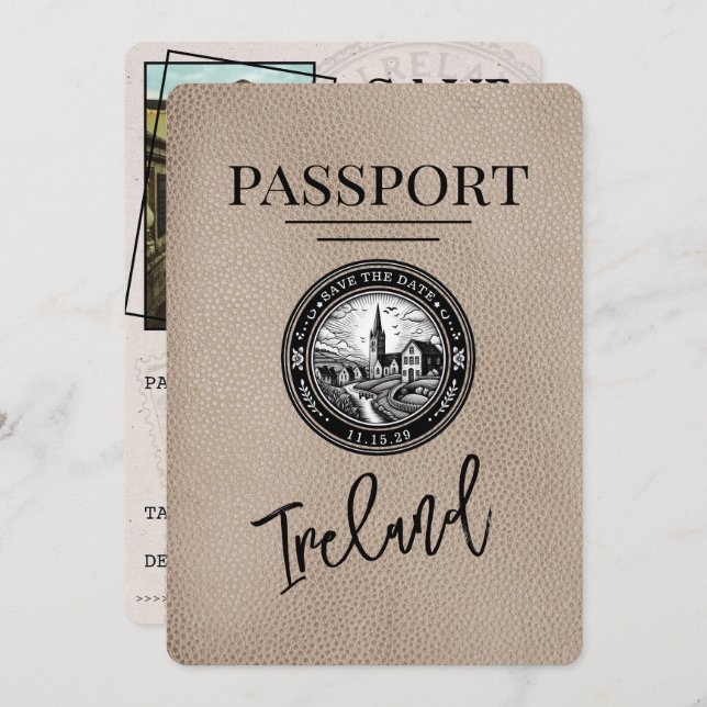 Save The Date Passeport Irlande Beige Enregistrer La Date (Devant / Derrière)
