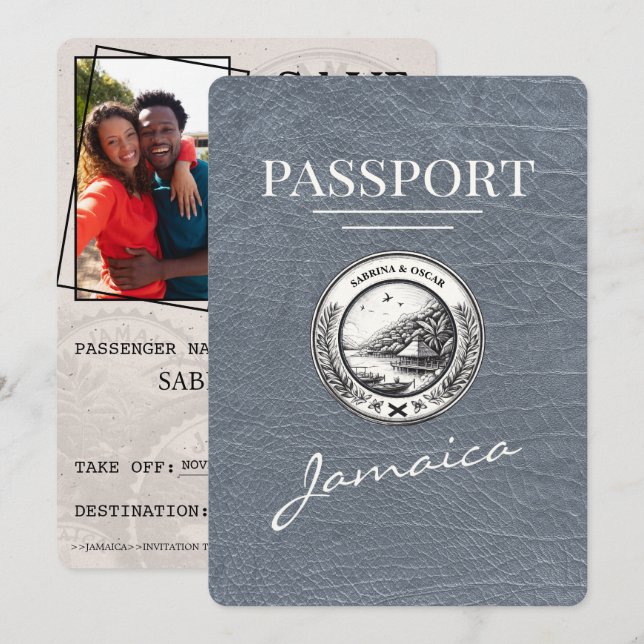 Save The Date Passeport Jamaïque Argent Enregistrer La Date (Devant / Derrière)
