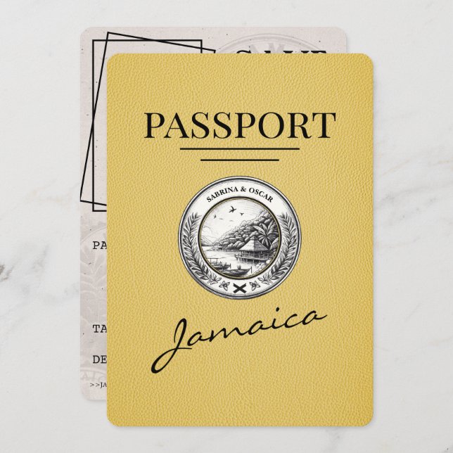 Save The Date Passeport Jamaïque Jaune Enregistrer La Date (Devant / Derrière)