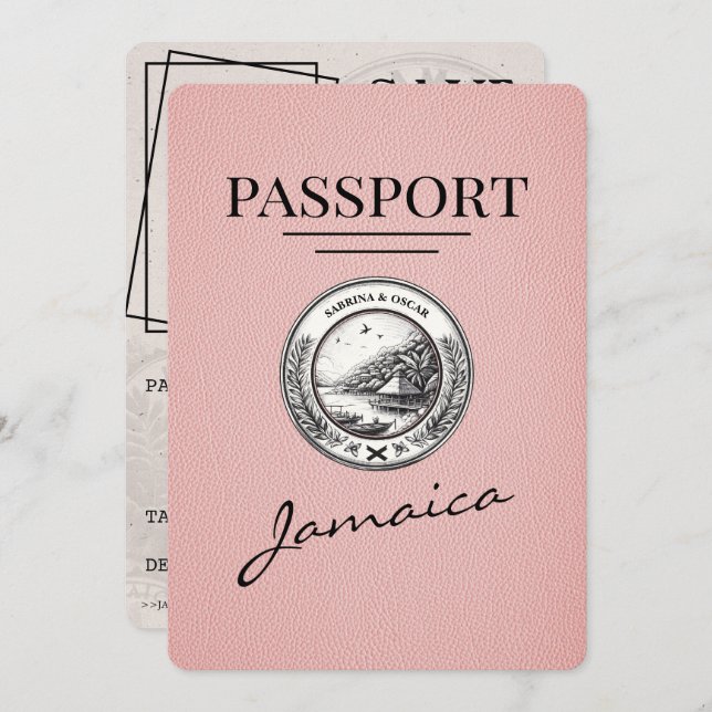 Save The Date Passeport Jamaïque Rose Enregistrer La Date (Devant / Derrière)