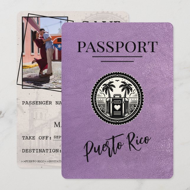 Save The Date Passeport Lavender Porto Rico (Devant / Derrière)
