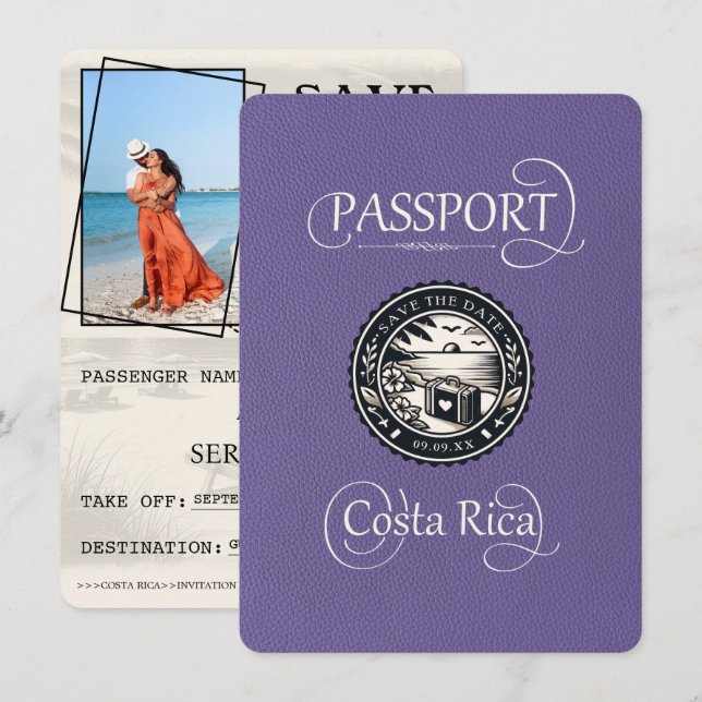 Save The Date Passeport Lilac Costa Rica (Devant / Derrière)