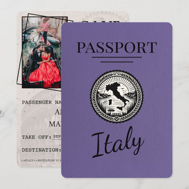 Save The Date Passeport Lilac Purple Italie (Devant / Derrière)