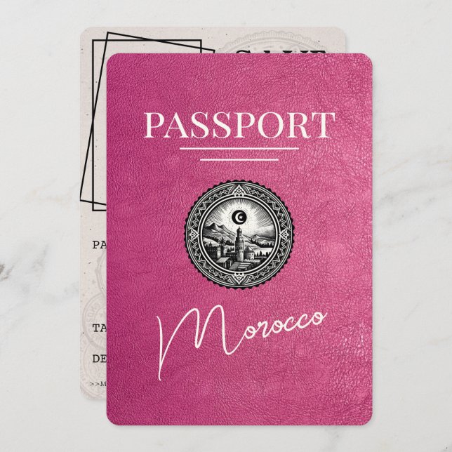 Save The Date Passeport Magenta Rose Maroc Enregistrer La Date (Devant / Derrière)