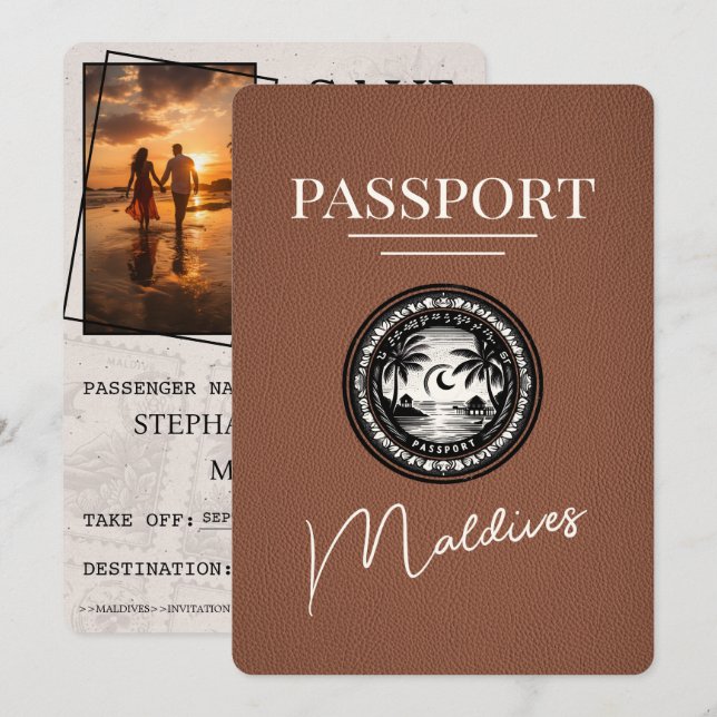 Save The Date Passeport Maldives Brown Enregistrer La Date (Devant / Derrière)