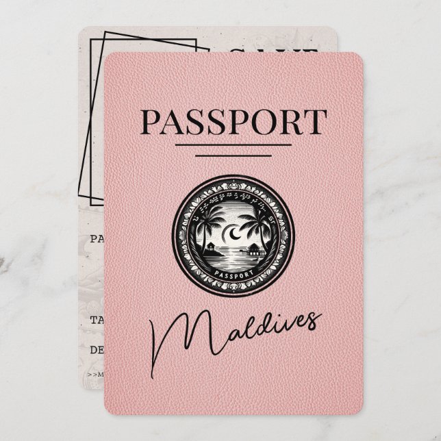 Save The Date Passeport Maldives Rose Enregistrer La Date (Devant / Derrière)