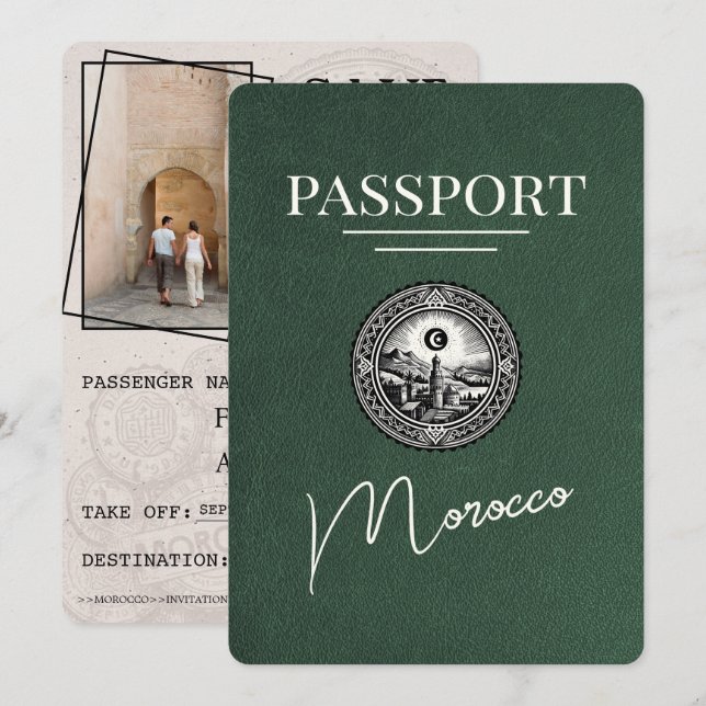 Save The Date Passeport Maroc Vert Enregistrer La Date (Devant / Derrière)