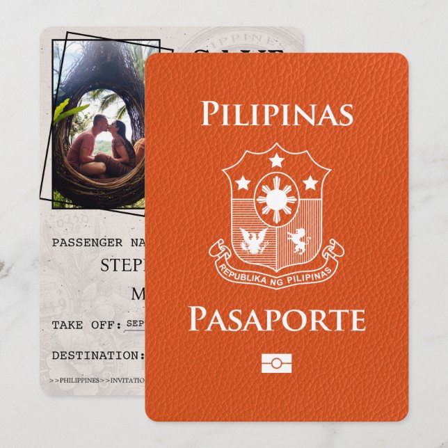 Save The Date Passeport Orange Philippines Enregistrer La Date (Devant / Derrière)