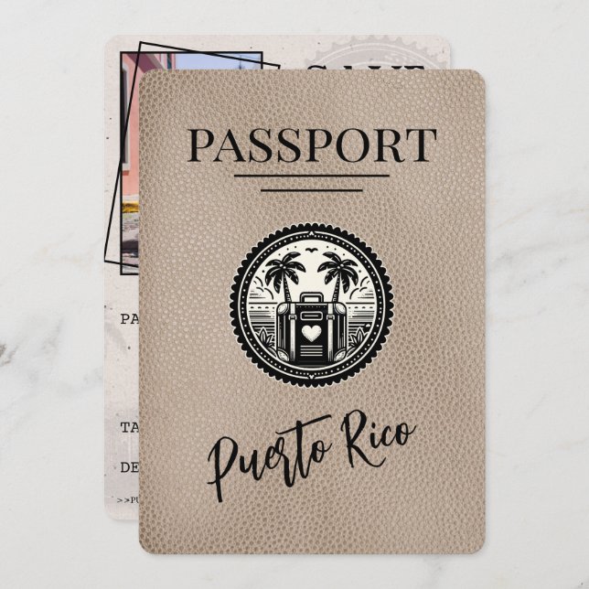 Save The Date Passeport Porto Rico beige (Devant / Derrière)