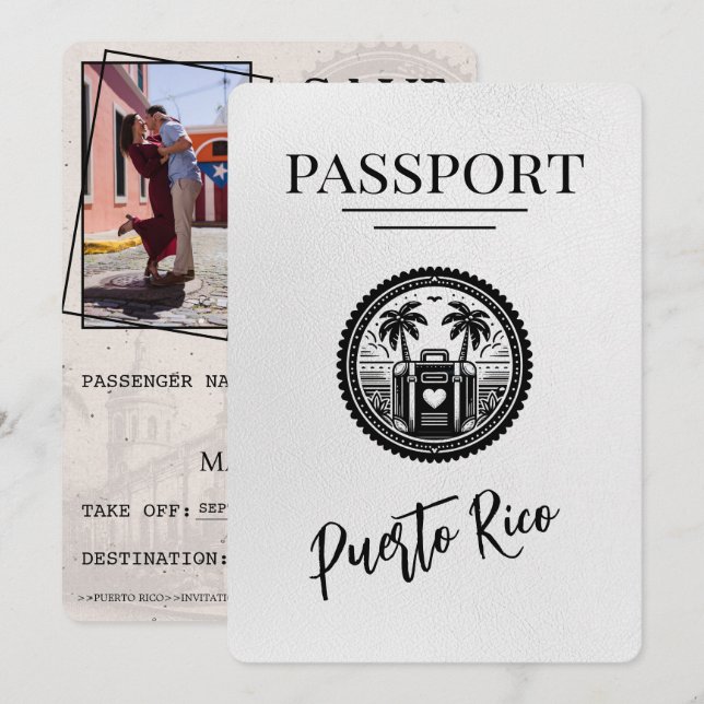Save The Date Passeport Porto Rico blanc (Devant / Derrière)