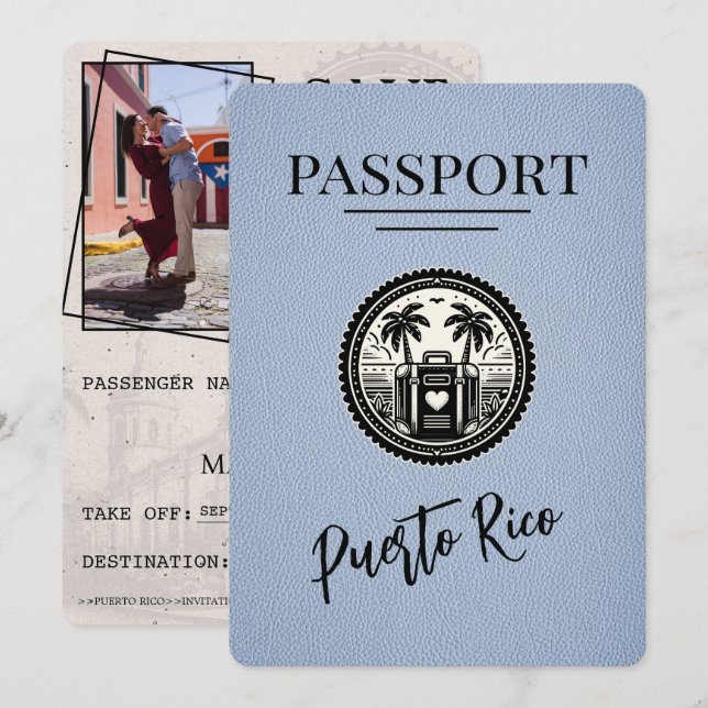 Save The Date Passeport Porto Rico bleu Dusty (Devant / Derrière)