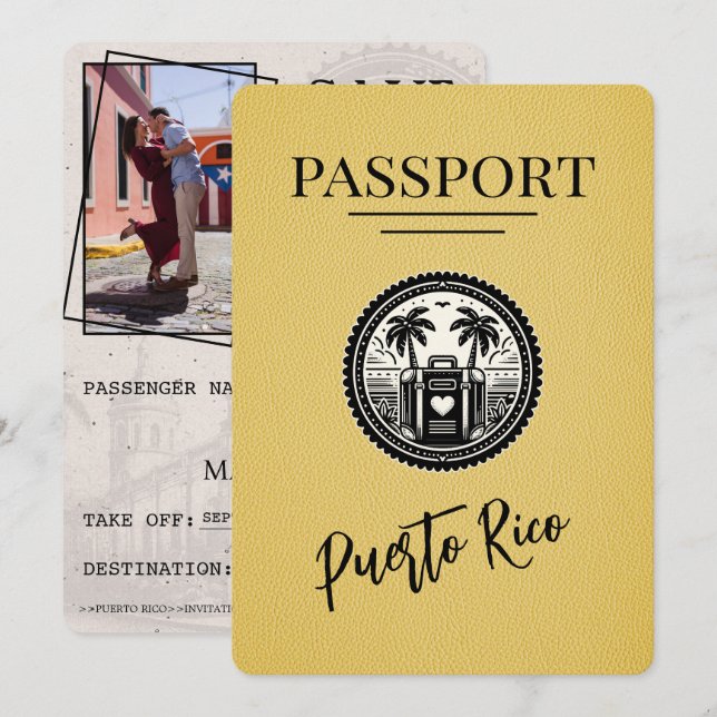 Save The Date Passeport Porto Rico jaune (Devant / Derrière)