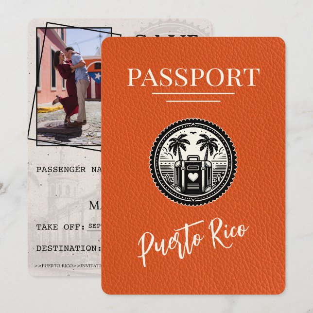 Save The Date Passeport Porto Rico Orange (Devant / Derrière)