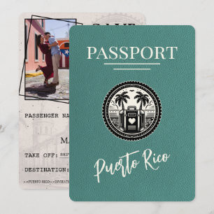 Save The Date Passeport Porto Rico Turquoise